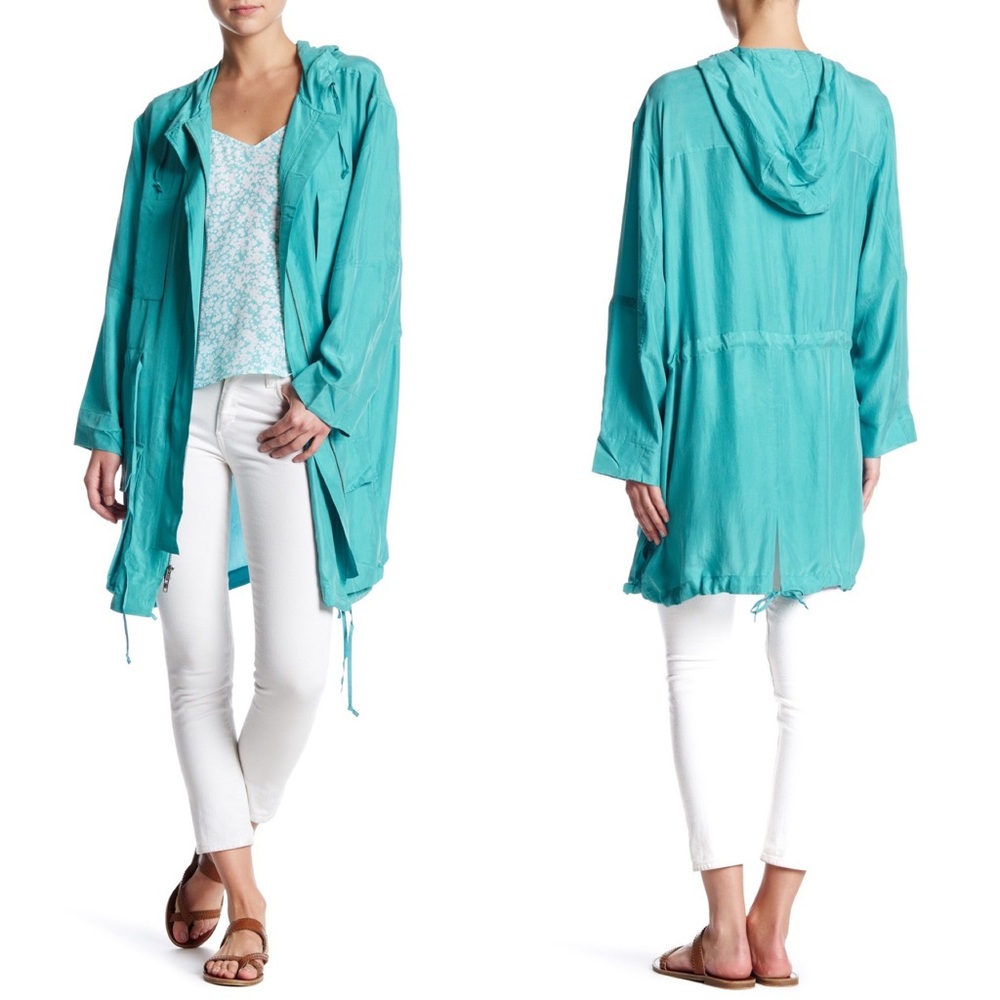 Equipment SILK Boven Hood Parka Coat Turquoise